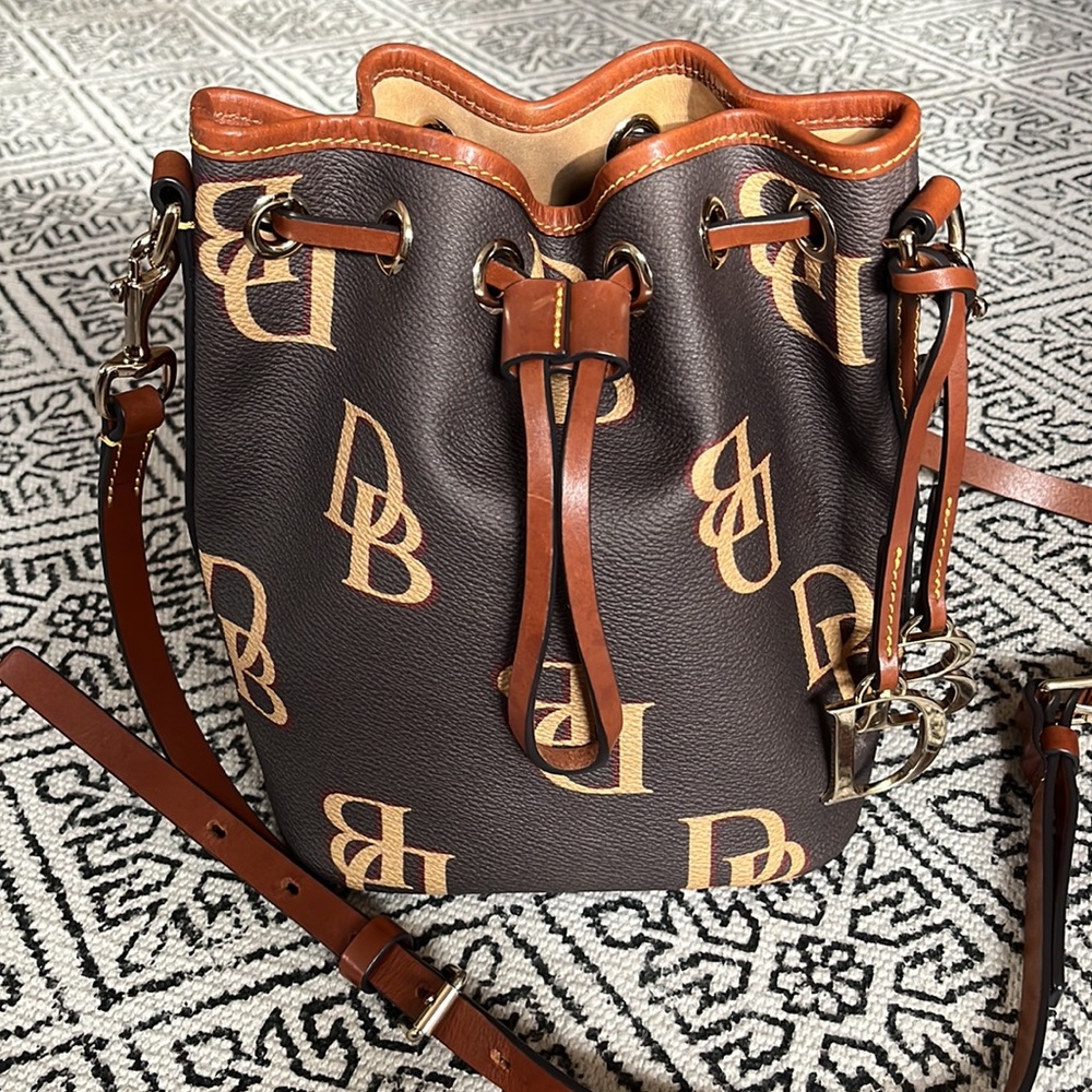 Dooney & Bourke Monogram Small Drawstring Crossbody in Brown Tmoro